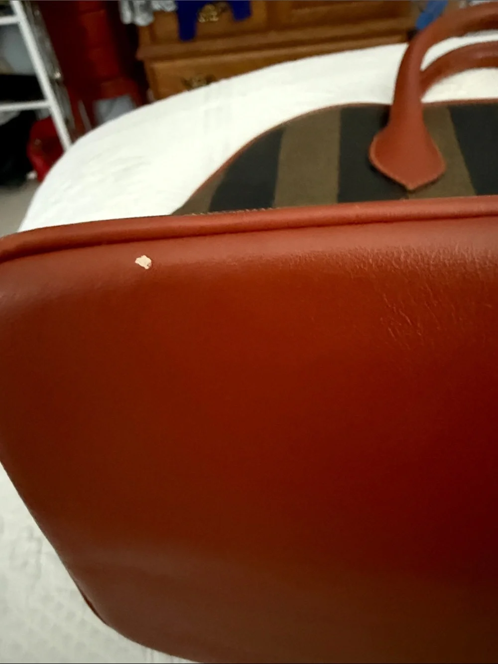 Fendi Women’s Striped Dome Satchel in Brown and Black with Tan Handles
